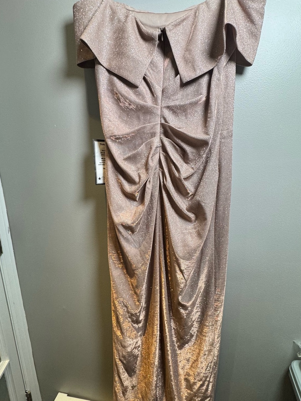 XSCAPE "TESSA" GLITTER OFF THE SHOULDER RUFFLE DRESS - Picture 12 of 12